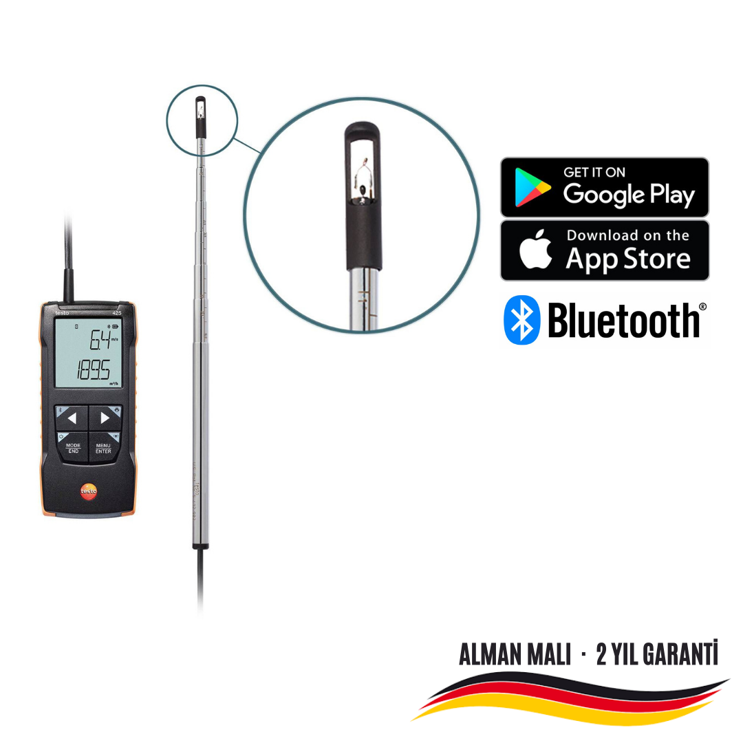 Testo 425 App Bağlantılı Termal Hava Hızı Ölçer - Anemometre