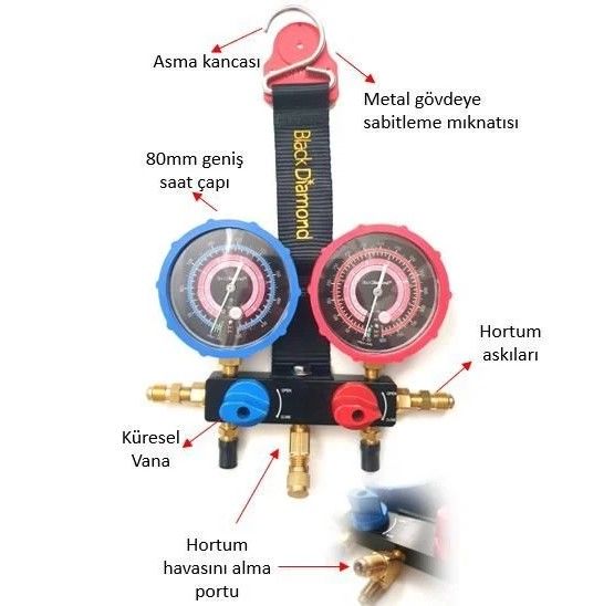 Black Diamond 29483 Küresel Vanalı Analog Manifold (Basınç Saati) R32/410