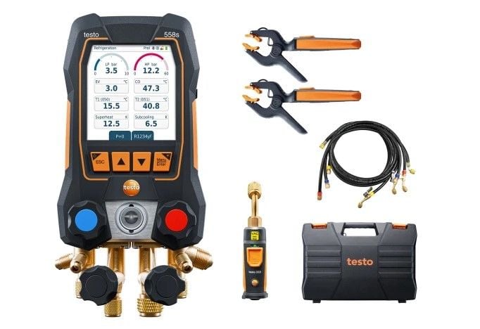testo 558s Akıllı Vakum Seti - Kablosuz Sıcaklık ve Vakum Probları ve 4 Hortumlu Dolum Seti ile Akıllı Dijital Manifold
