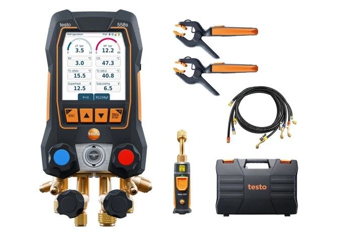 testo 558s Akıllı Vakum Seti - Kablosuz Sıcaklık ve Vakum Probları ve 4 Hortumlu Dolum Seti ile Akıllı Dijital Manifold
