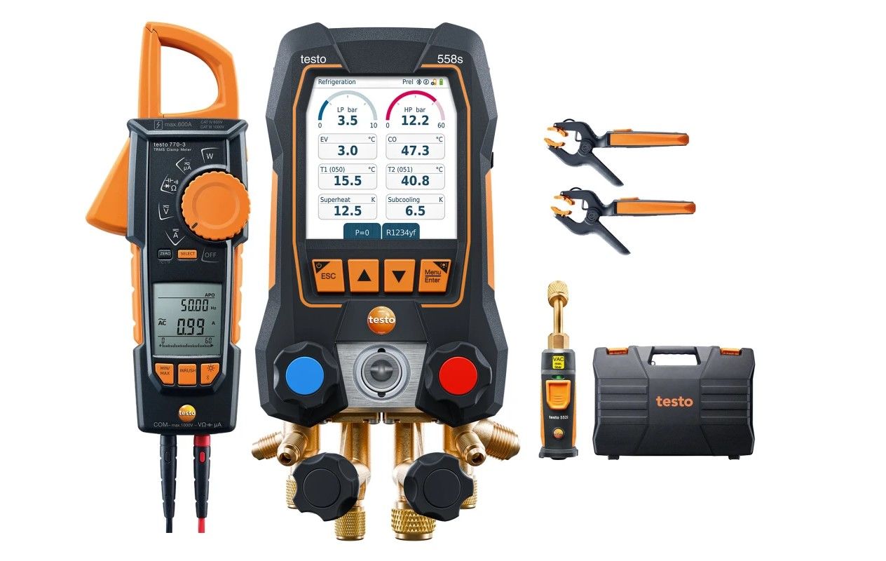 testo 558s Akıllı Vakum Seti - Pens Ampermetre, Kablosuz Sıcaklık ve Vakum Problarına Sahip Akıllı Dijital Manifold