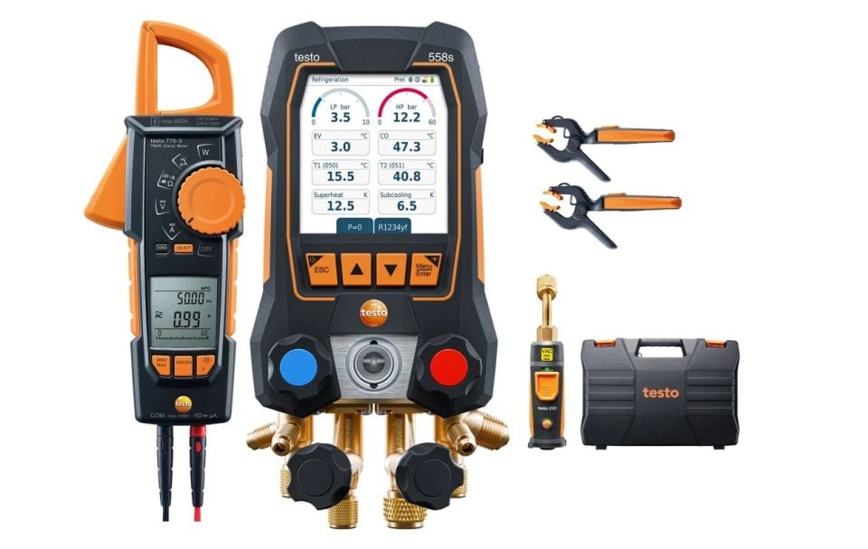 testo 558s Akıllı Vakum Seti - Pens Ampermetre, Kablosuz Sıcaklık ve Vakum Problarına Sahip Akıllı Dijital Manifold