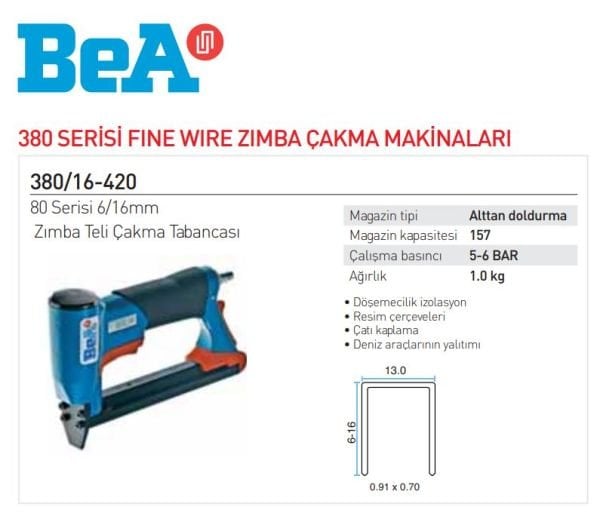 Bea 380/16-420 Havalı Zımba Çakma Tabancası 6-16 Mm