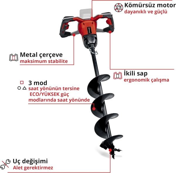Einhell GP-EA 18/150 Li BL - Solo, Akülü Toprak Burgu Makinesi - 3437000