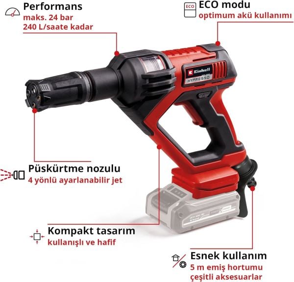 Einhell HYPRESSO 18/24-1 Li - Solo, Akülü Basınçlı Yıkama Tabancası