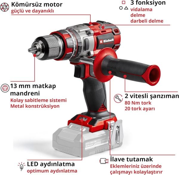 Einhell  TP-CD 18/80 Li-i BL - Solo Profesyonel Akülü Darbeli Matkap 80 nm