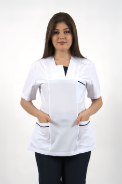W Yaka Alpaka Kadın Scrubs Doktor Hemşire Forma Üst