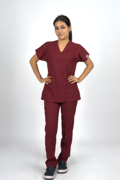 Bordo Premium Flex Unisex Likralı Scrubs Doktor Hemşire Üniforma Takım