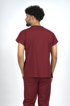 Bordo Premium Flex Likralı Unisex Scrubs Doktor Hemşire Forma Üst