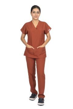 Kiremit Premium Flex Unisex Likralı Scrubs Doktor Hemşire Üniforma Takım