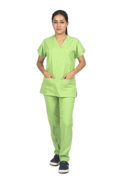 Fıstık Yeşili Premium Flex Unisex Likralı Scrubs Doktor Hemşire Üniforma Takım