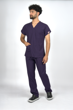 Mor Premium Flex Unisex Likralı Scrubs Doktor Hemşire Üniforma Takım