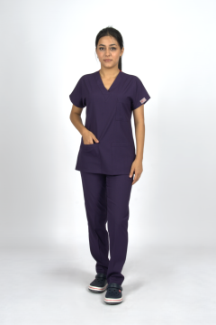 Mor Premium Flex Unisex Likralı Scrubs Doktor Hemşire Üniforma Takım
