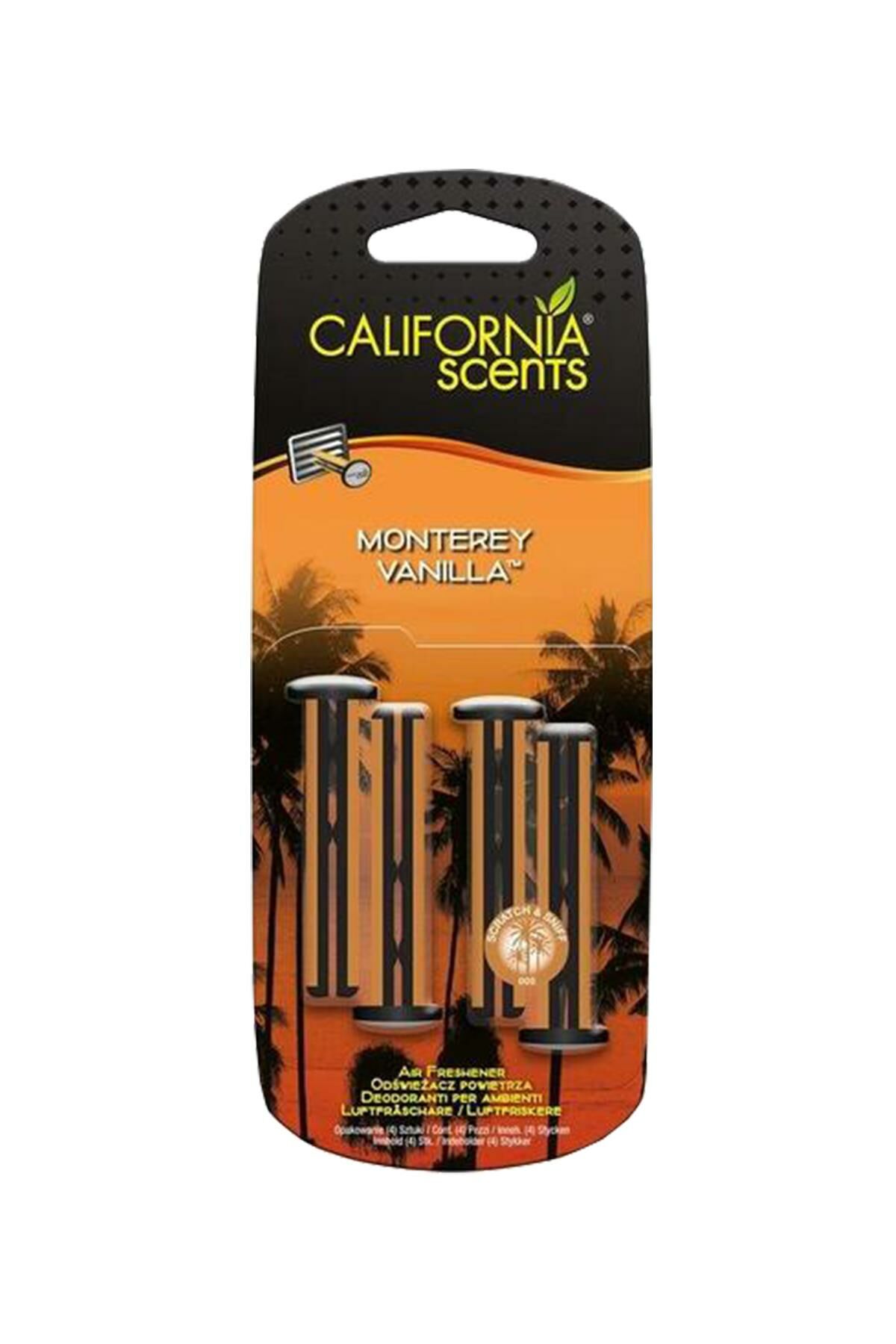 California Scents Vent Stick Monterey Vanilla Tatlı Vanilya Parfümlü Kalorifer Geçme Koku 4'lü Set