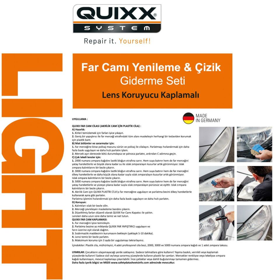 QUIXX Far Camı Onarım Seti