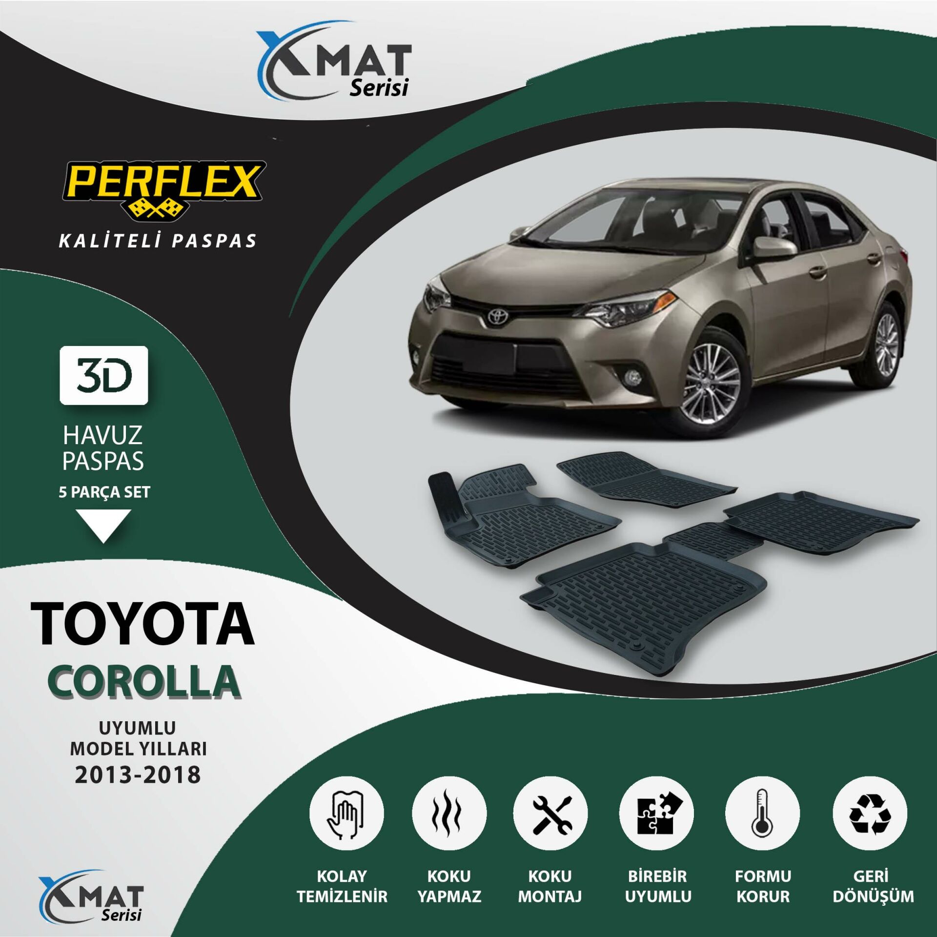 Perflex Paspas 3D Havuzlu X-Mat Corolla 2013-2018
