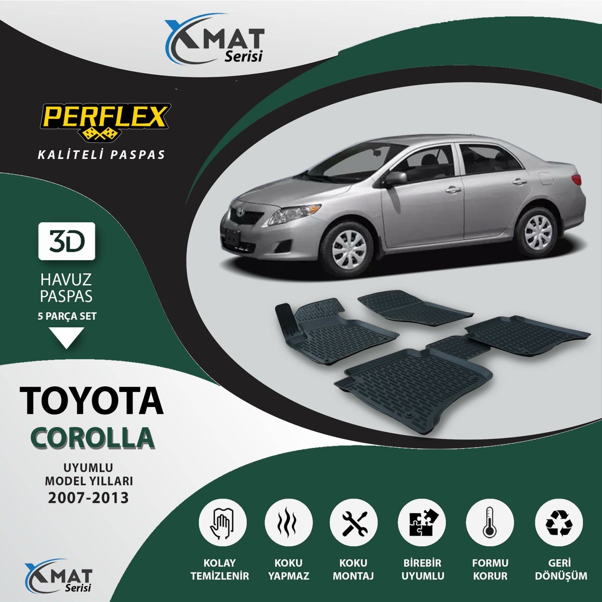 Perflex Paspas 3D Havuzlu X-Mat Corolla 2007-2013