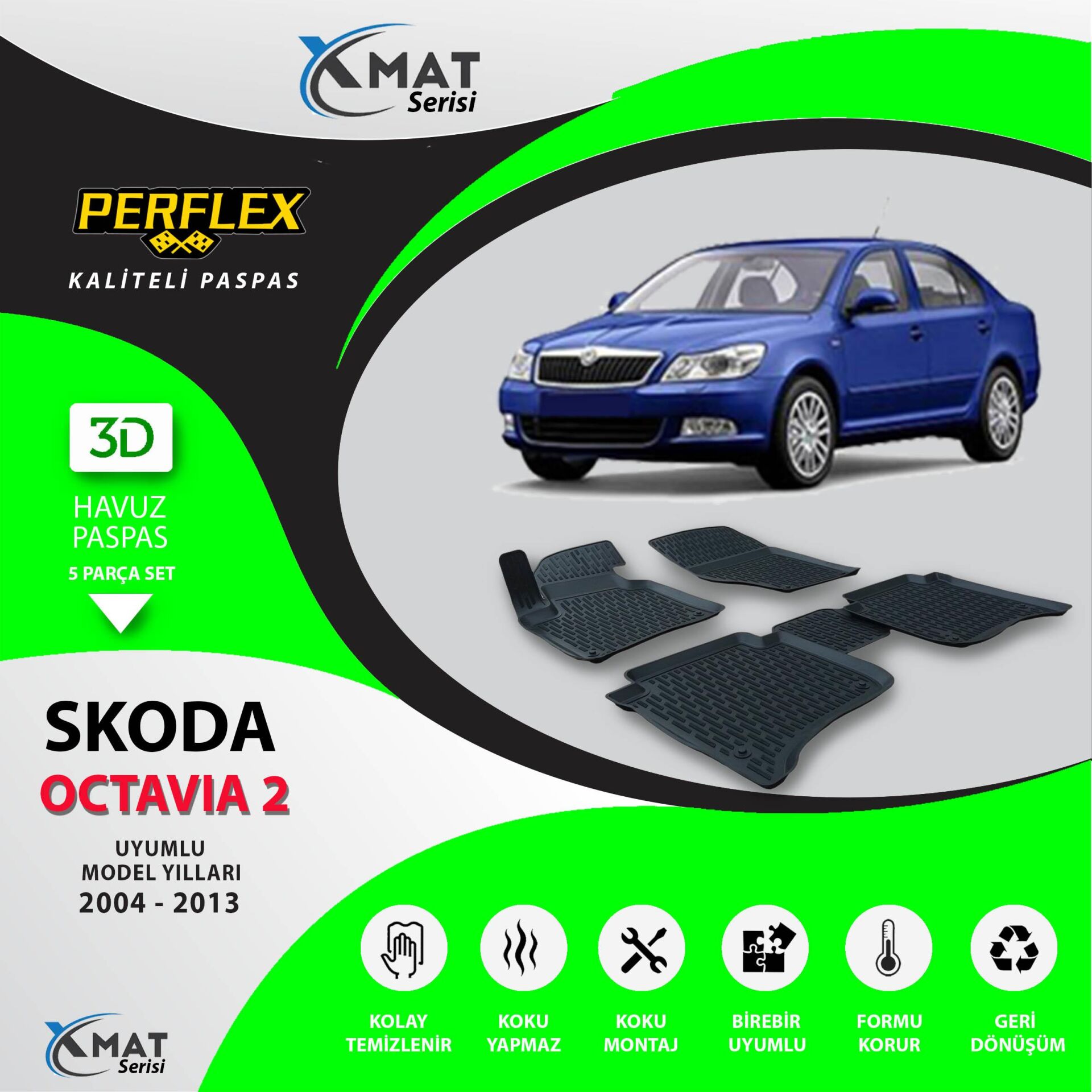 Perflex Paspas 3D Havuzlu X-Mat Octavıa Iı 2004-2013