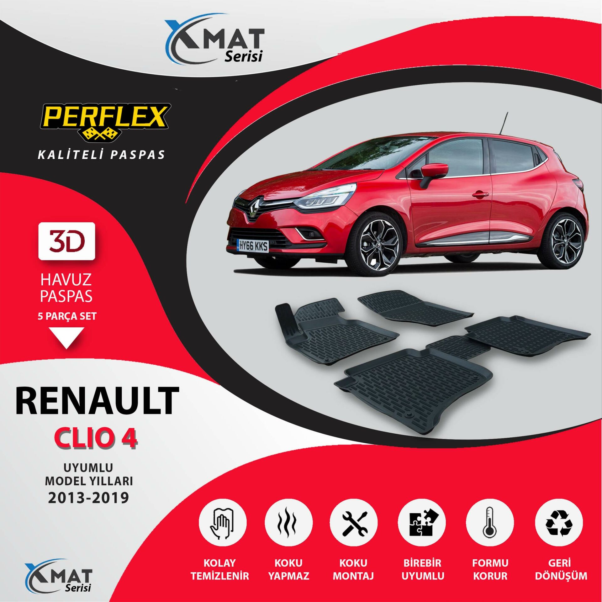 Perflex Paspas 3D Havuzlu X-Mat Clio 4 2013-2019