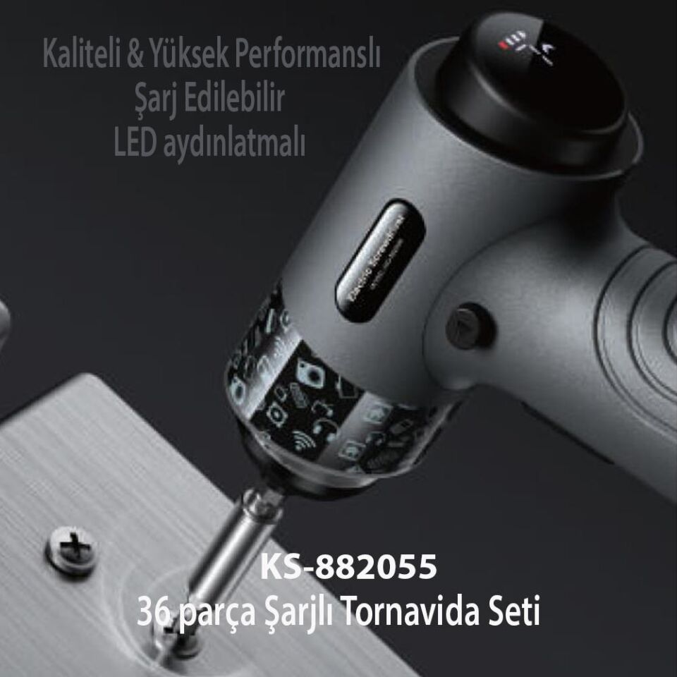 Kingsdun Sarjli Tornavida Seti 36 Parçali Manyetik Uç 5V 2500mAH