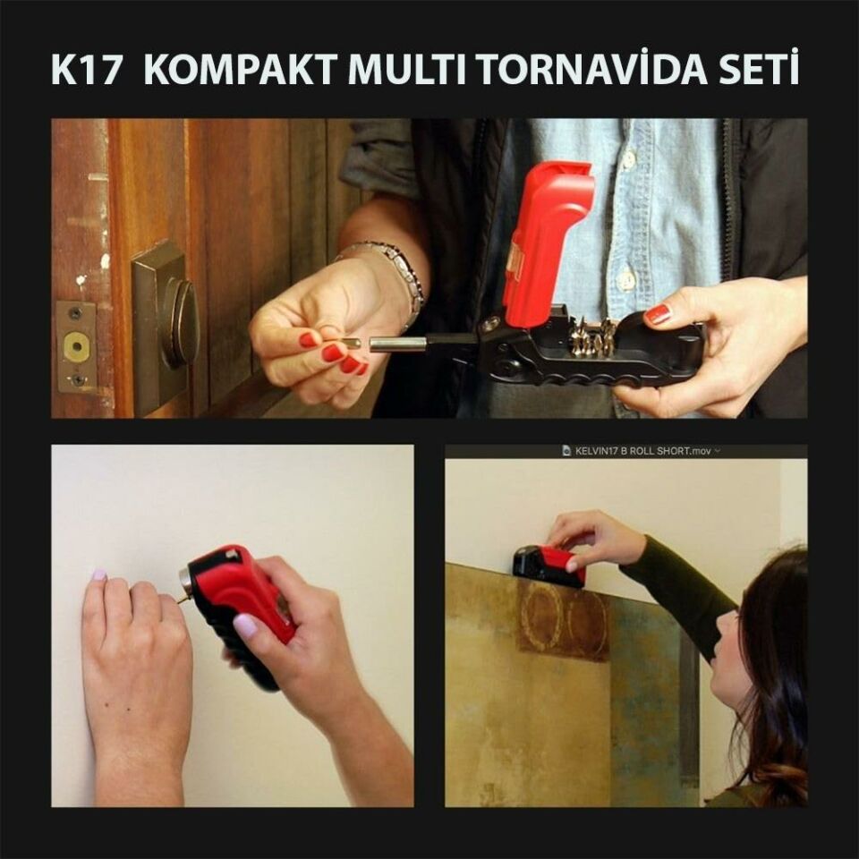 Kingsdun 13 i 1 Arada Metreli ve Terazili Çok Amaçli Ledli Tornavida Seti KS-870017