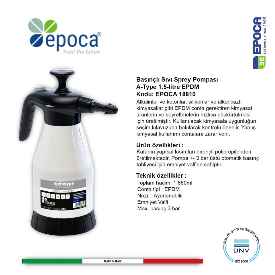 Epoca TYPE-A EPDM Contali Sivi ve Deterjan Püskürtme Pompasi 1,86Lt.