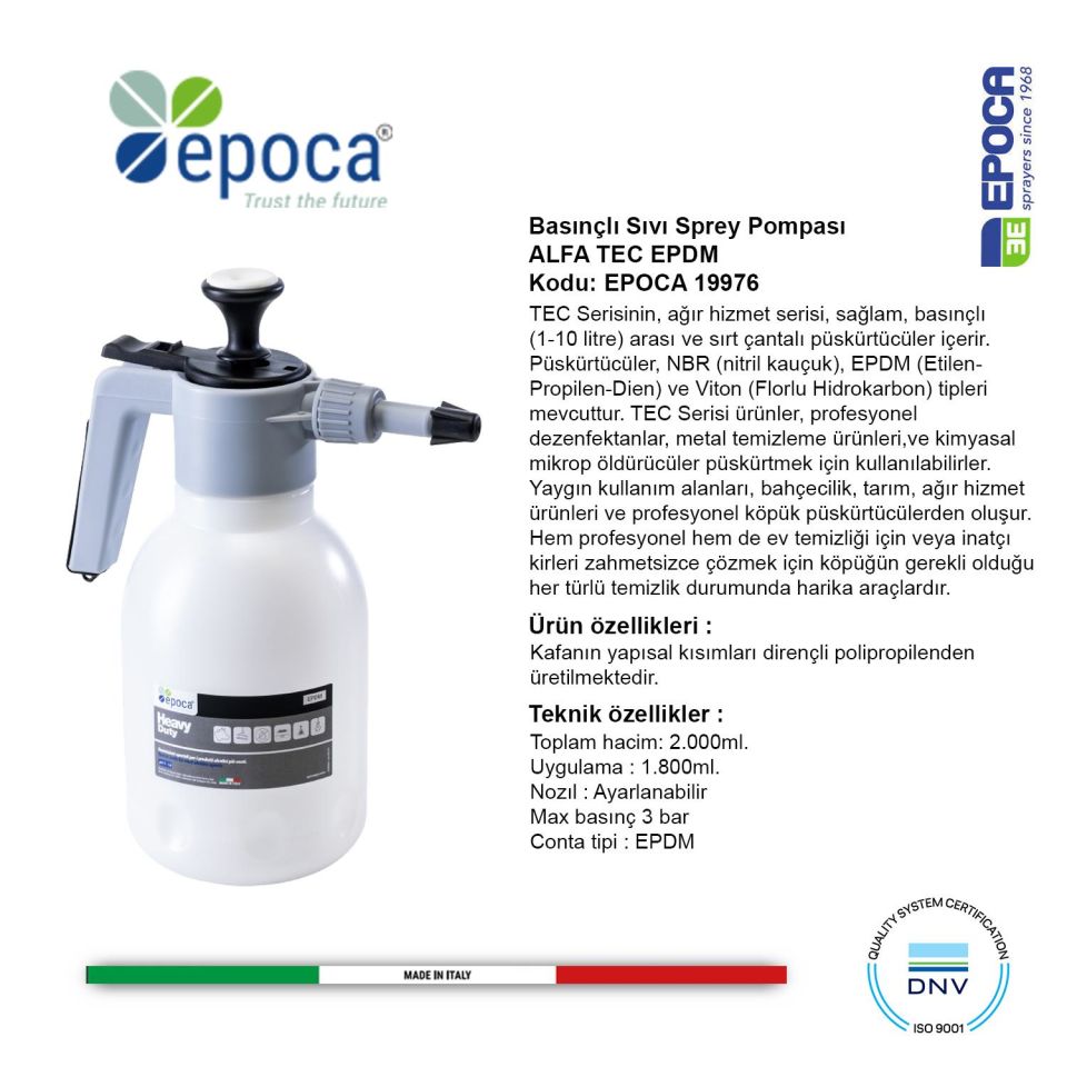 Epoca ALFA TEC EPDM Contali Sivi ve Deterjan Püskürtme Pompasi 2Lt.