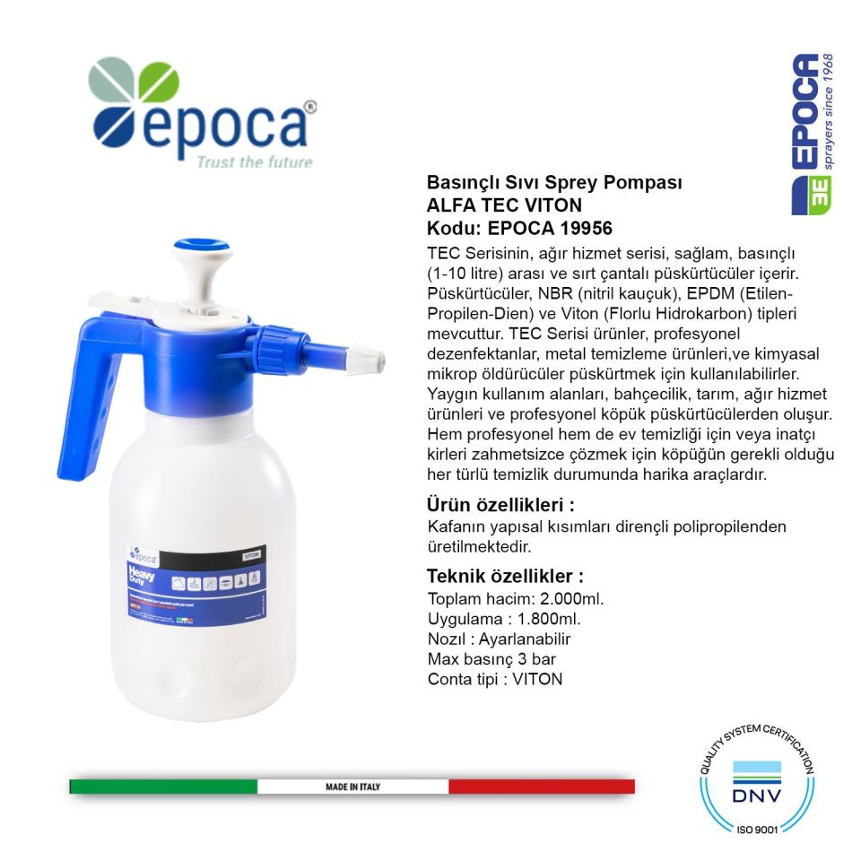 Epoca ALFA TEC VITON Contali Sivi ve Deterjan Püskürtme Pompasi 2Lt.