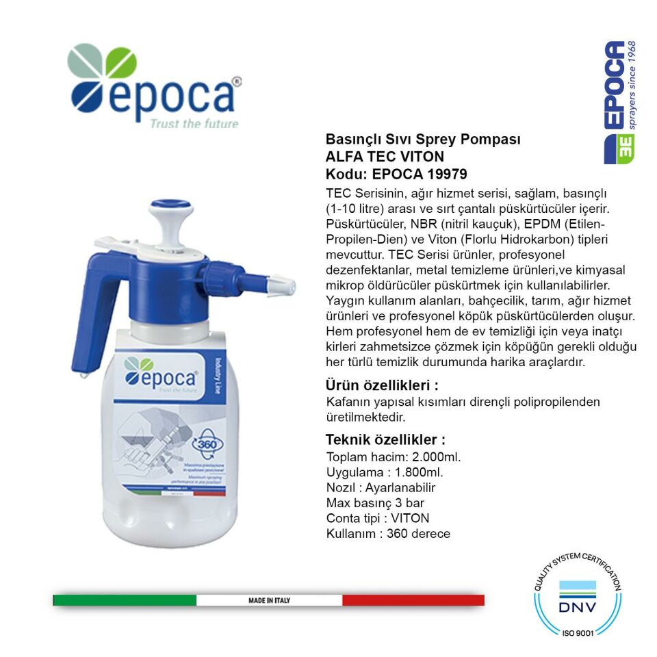 Epoca ALFA TEC VITON Contali 360° Sivi ve Deterjan Püskürtme Pompasi 2Lt.