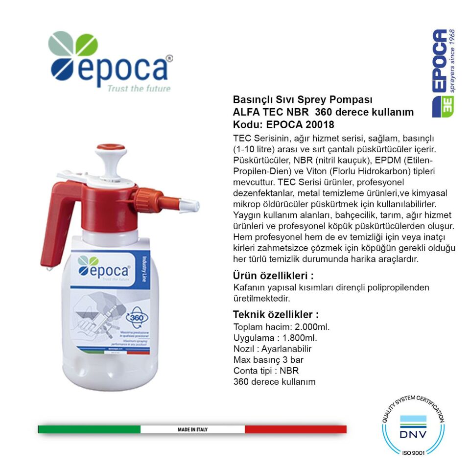 Epoca ALFA TEC NBR Contali 360° Sivi ve Deterjan Püskürtme Pompasi 2Lt.