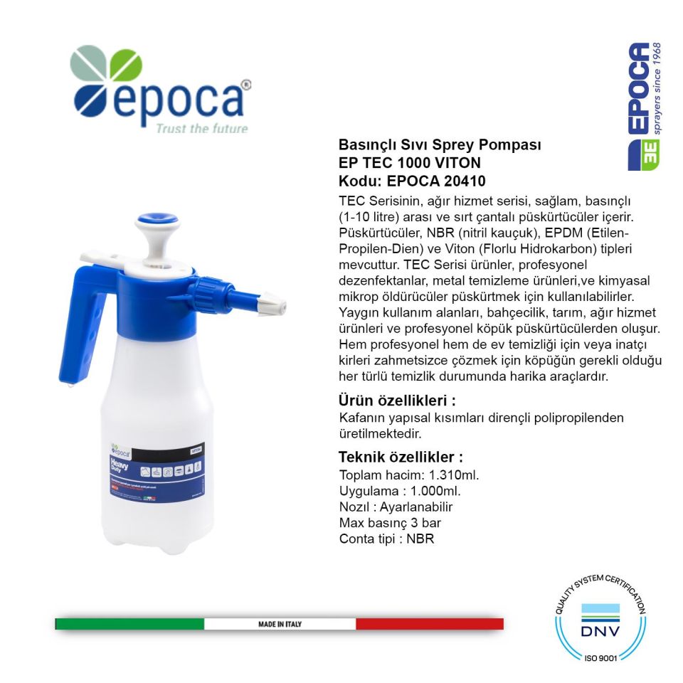 Epoca EP-TEC 1000 VITON Contali Sivi ve Deterjan Püskürtme Pompasi 1,3Lt.