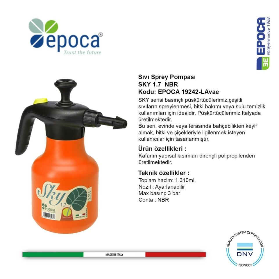 Epoca SKY 1,7 Lava - Yesil ve Kiremit Rengi Sivi Püskürtme  Pompasi 1,7Lt.