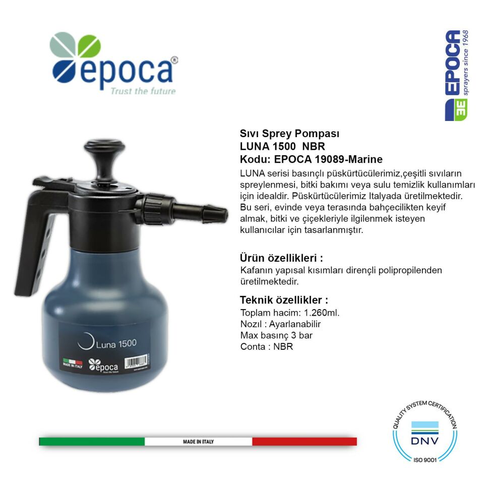 Epoca LUNA 1500 Marine-Lava Mavi-Kirmizi Renkli Sivi Püskürtme  Pompasi 1,26Lt.