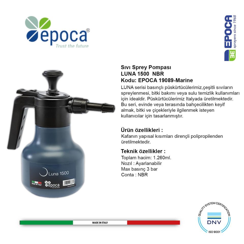 Epoca LUNA 1500 Marine-Lava Mavi-Kirmizi Renkli Sivi Püskürtme  Pompasi 1,26Lt.