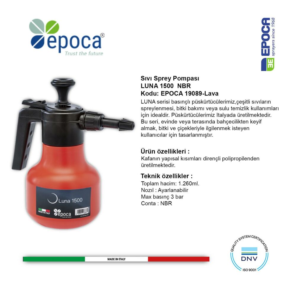 Epoca LUNA 1500 Marine-Lava Mavi-Kirmizi Renkli Sivi Püskürtme  Pompasi 1,26Lt.