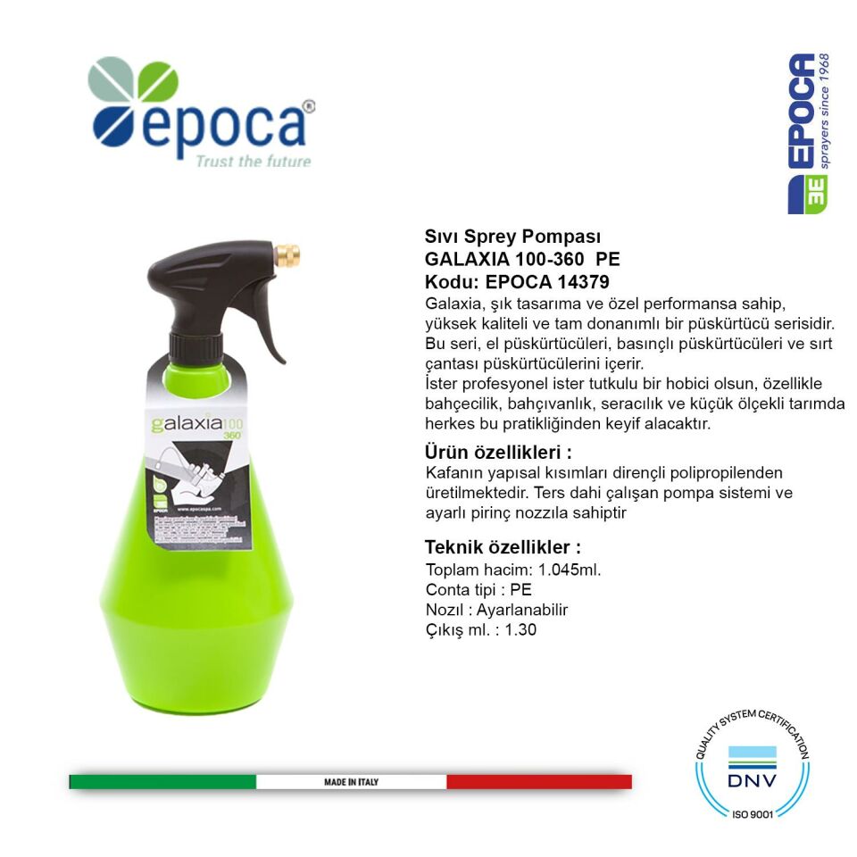 Epoca GALAXIA 100 - 360° Yesil Sivi Püskürtme Pompasi 1,5Lt.