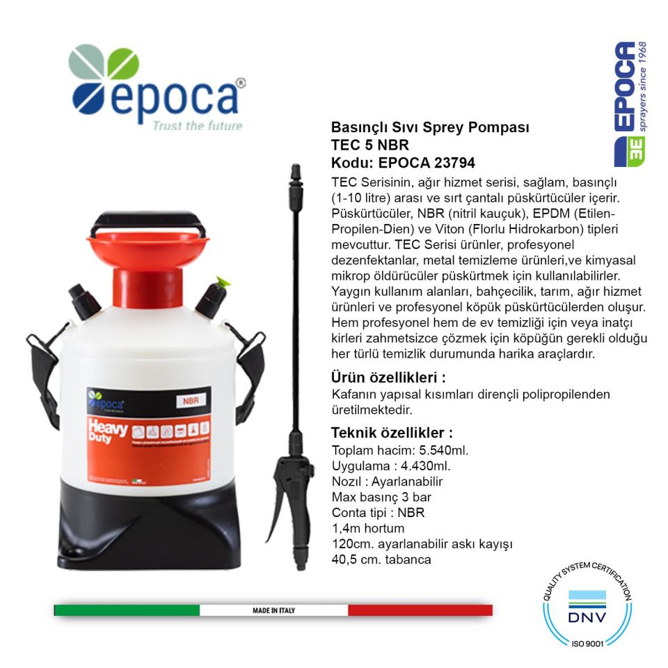 Epoca TEC NBR Contali Püskürtme Pompasi 5,5Lt.- 1,4M.Hortumlu
