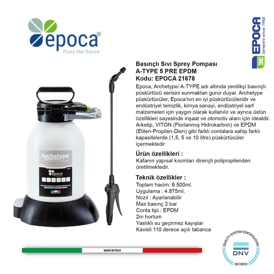 Epoca TYPE-A PRE EPDM Contali Püskürtme Pompasi 6,5Lt.- 2M.Hortumlu