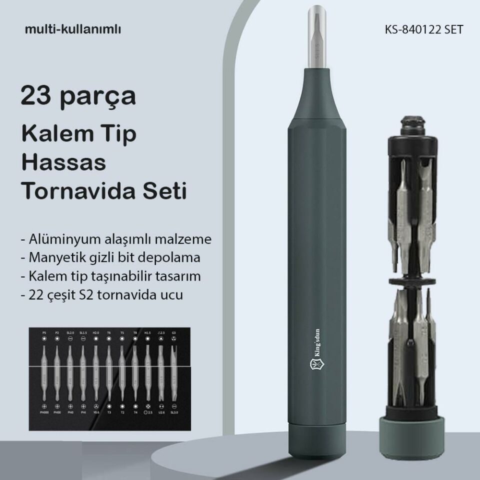 Kingsdun 23'ü 1 Arada Manyetik Hassas Tornavida Seti KS-840122