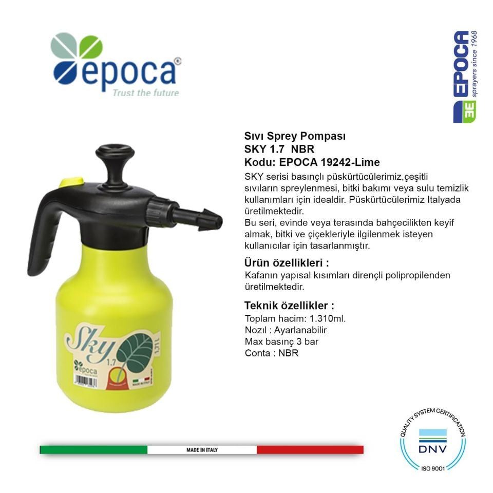 Epoca SKY 1,7 Lava - Yesil Renk Sivi Püskürtme Pompasi 1,7Lt.