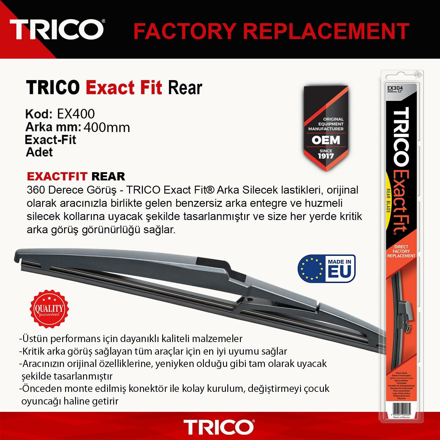 Trico EXACTFIT Arka Tek Silecek 400mm EX400