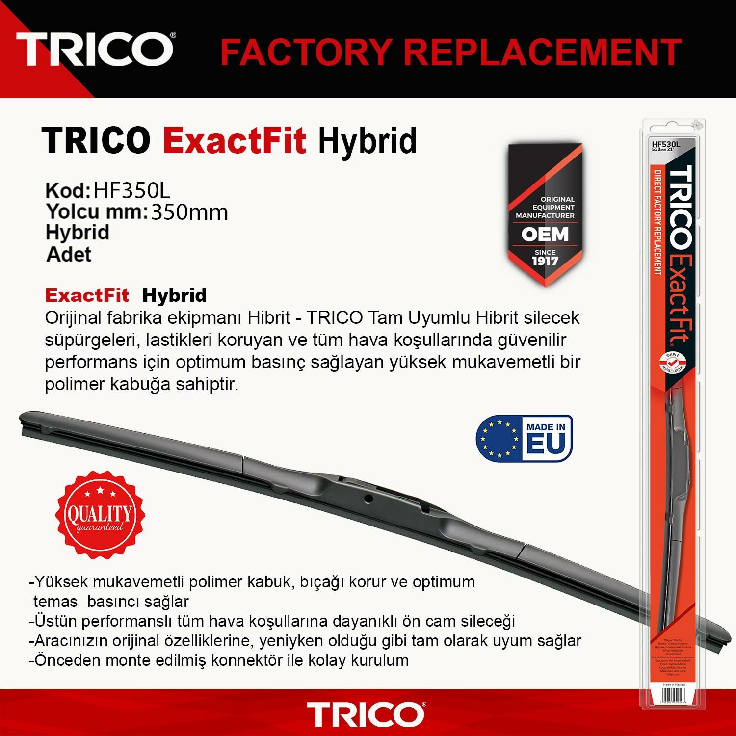 Trico EXACTFIT HYBRID Tek Silecek 350mm HF350L