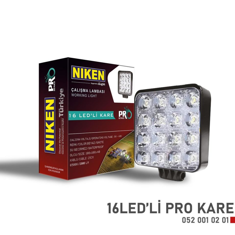 Niken Calisma Lambasi Pro 16 Ledli Kare 12V 24V 052 001 02 01