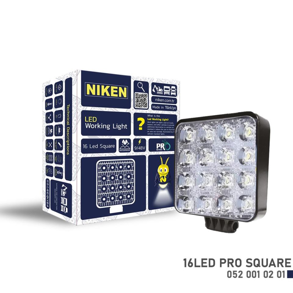 Niken Calisma Lambasi Pro 16 Ledli Kare 12V 24V 052 001 02 01