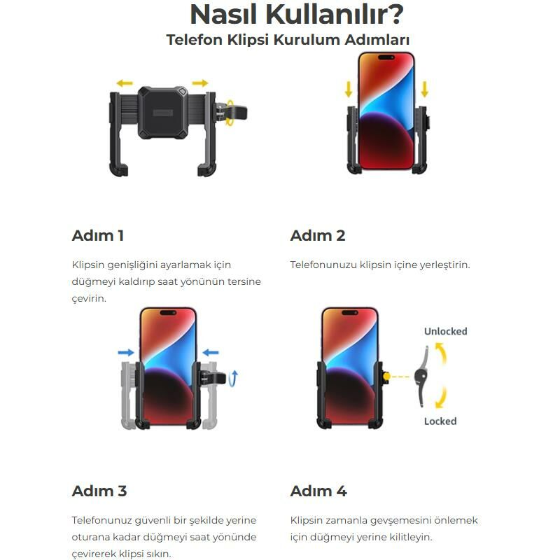 Lamicall Motosiklet ve Bisiklet Telefon Tutucu Hizli Sök Tak BP09B