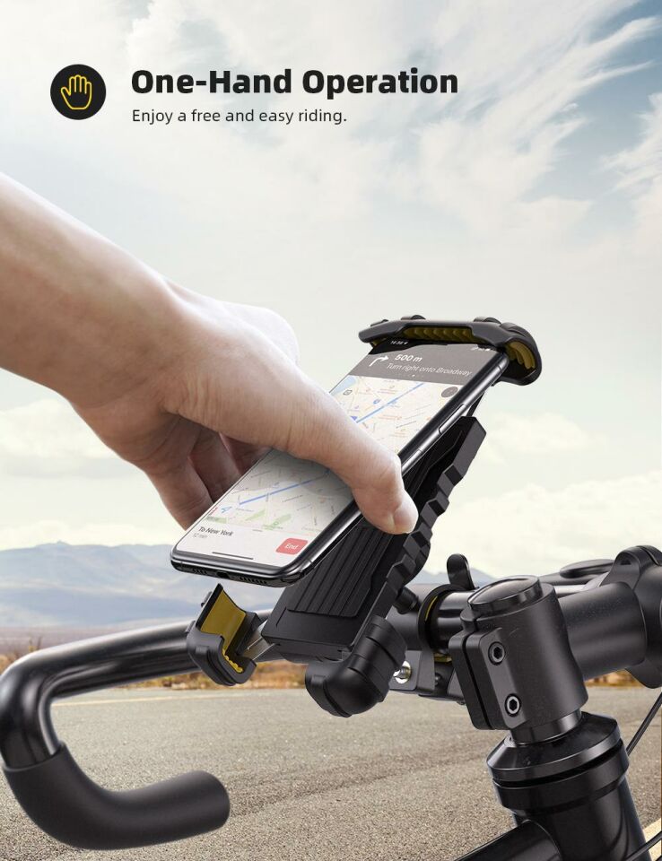 Lamicall Motosiklet ve Bisiklet Telefon Tutucu 360 Derece Döndürülebilir BM02YELLOW