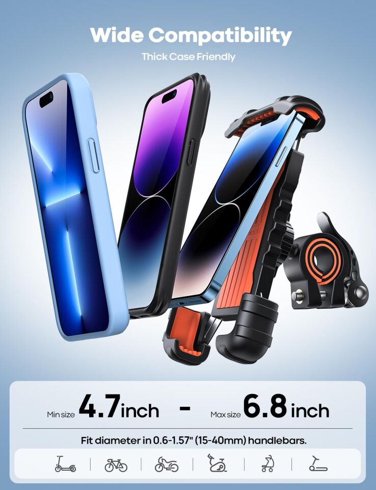 Lamicall Motosiklet ve Bisiklet Telefon Tutucu 360 Derece Döndürülebilir BM02ORANGE