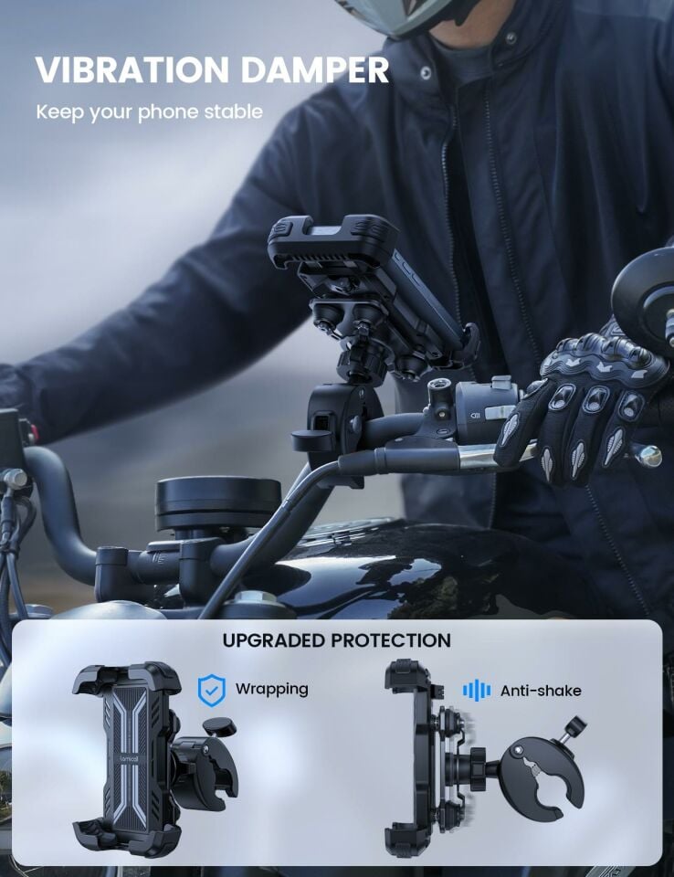 Lamicall Motosiklet için Telefon Tutucu Çift Titresim Engelleyici ve Sarsinti Önleyici BCSP01