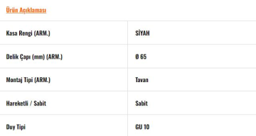 JH508 S Siyah Sabit Spot Çerçeve