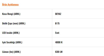 LD700 B840 LD700 Beyaz Sabit LED Spot (4000K)